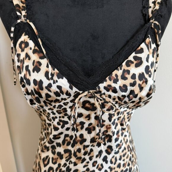 Leopard Print Satin Lace Trim Midi Dress | Small - Picture 3 of 8